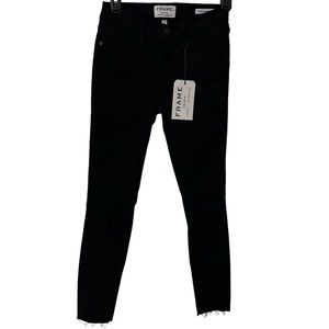 Frame Denim Le Skinny De Jeanne‎ Crop Size 25 Black Distressed Raw Hem NWT